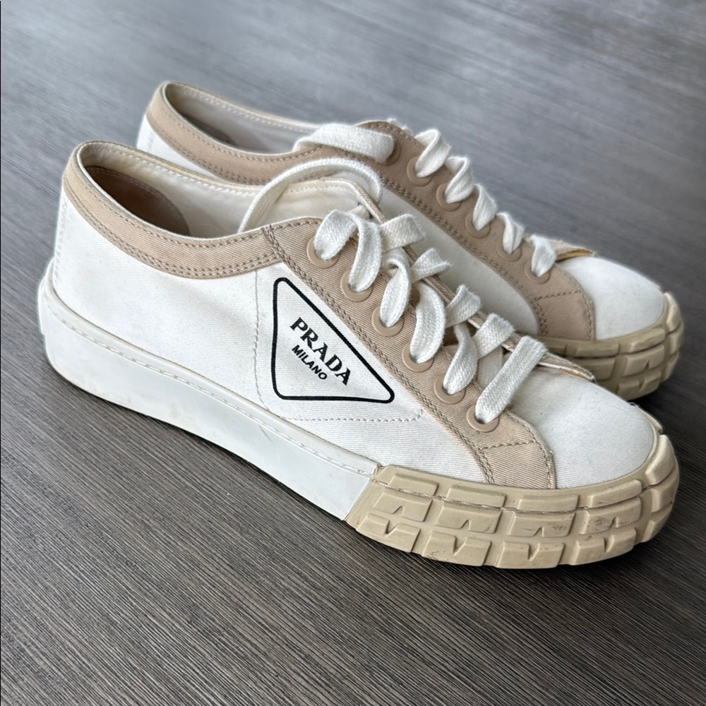 Prada White and Tan Sneakers